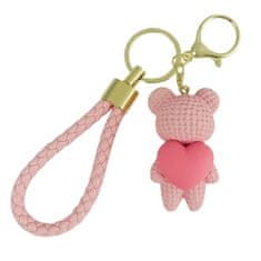 Flor de Cristal Růžový medvídek na klíče se srdcem BRL284