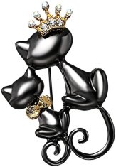 For Fun & Home Dvojitá brož s černými kočkami, bižuterní slitina, 2.5x4 cm