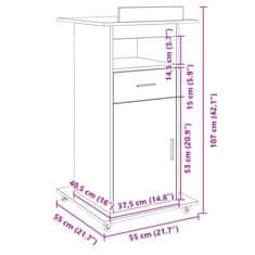 Vidaxl Přednáškový pult s kolečky a zásuvkou dub sonoma 55x55x107 cm
