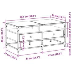 Vidaxl Konferenční stolek skleněná deska kouřový dub 98,5x50x45cm ocel