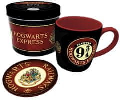 CurePink Dárkový set v plechové krabičce Harry Potter: Nástupiště 9 3/4 (objem hrnku 370 ml)