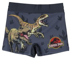 CurePink Dětské plavecké boxerky Jurassic Park|Jurský park: T-Rex & Veleciraptor (8 let) šedý polyester