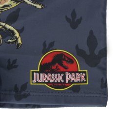 CurePink Dětské plavecké boxerky Jurassic Park|Jurský park: T-Rex & Veleciraptor (8 let) šedý polyester