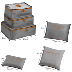 Trizand Cestovní organizér - 6 ks, šedá/oranžová, polyester/plast/silikon, různé rozměry