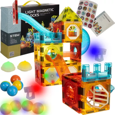 Kruzzel Magnetické Stavební Bloky s Osvětlenými Prvky a Silnými Magnety, 75 Kusů, Vícebarevné