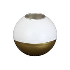 Autour De Minuit Dřevěný svícen ve tvaru koule, bílá a zlatá barva, Ø 10cm