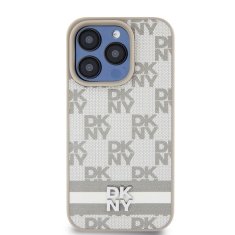 DKNY Zadní kryt PU Leather Checkered Pattern and Stripe pro iPhone 15 Pro Max Beige