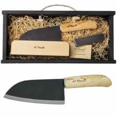 Roselli R700P Small Chef Knife Carbon malý kuchyňský nůž 13,5 cm, dřevo břízy, box, brusný kámen