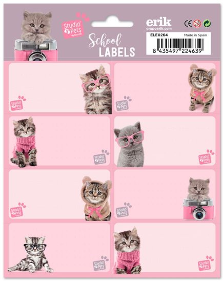 CurePink Poznámkové nálepky Studio Pets: Cats - Kočky Set 16 kusů (kus 8 x 4 cm|set 16 x 20 cm)