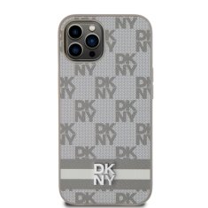DKNY Zadní kryt PU Leather Checkered Pattern and Stripe pro iPhone 12 - 12 Pro Beige