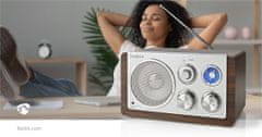 Nedis FM rádio | Design desky | FM | Napájecí adaptér | Analogový | 15 W | Bluetooth | Hnědý 