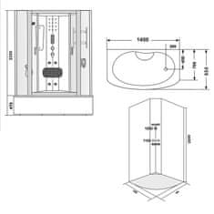 BPS-koupelny Hydromasážní box HYD-Steff 140 SA, 140x85 se saunou