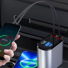 Netscroll Automobilová nabíječka 4 v 1, umožňuje nabíjet až čtyři různá zařízení najednou, 2x USB vstup (USB-A, USB-C), 2x kabel USB-C, pro Android a iPhone, DualCharger