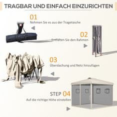 OUTSUNNY Skládací Altán 3X3M Altán Se 4 Síťovými Závěsy, Uv Ochrana, Vyskakovací Okno, Okénko, Taška, Béžová 