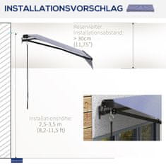 OUTSUNNY Markýza 3 X 2,5 M Nástěnná Balkónová Markýza S Ruční Klikou, Sluneční Ochrana, Sluneční Stříška Na Balkon Hliník Modrá + Bílá 