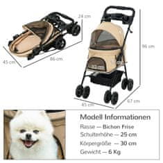 PAWHUT Kočárek Pro Psy Kočárek Pro Psy Se Skládací Funkcí Kočárek Pro Malé Psy A Kočky Kočárek Cat Buggy Oxford Khaki 67 X 45 X 96 Cm 