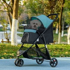 PAWHUT Kočárek Dog Buggy 2 V 1 Pro Kočky, Kočárek Pro Psy S Pláštěnkou, Skládací Kočičí Kočárek Se Síťovaným Oknem Pro Malé, Miniaturní Psy, Oxford, Tmavě Zelená 