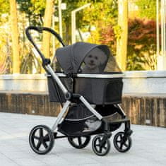 PAWHUT Dog Buggy Vozík Pro Psy S Pláštěnkou Vozík Pro Mazlíčky Kočičí Buggy S Bezpečnostními Vodítky Buggy Pro Malé Psy Oxford Black 84 X 58 X 110 Cm 