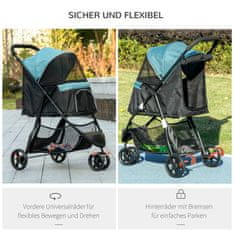 PAWHUT Kočárek Dog Buggy 2 V 1 Pro Kočky, Kočárek Pro Psy S Pláštěnkou, Skládací Kočičí Kočárek Se Síťovaným Oknem Pro Malé, Miniaturní Psy, Oxford, Tmavě Zelená 