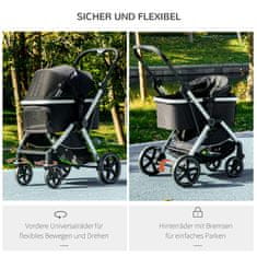 PAWHUT Dog Buggy Vozík Pro Psy S Pláštěnkou Vozík Pro Mazlíčky Kočičí Buggy S Bezpečnostními Vodítky Buggy Pro Malé Psy Oxford Black 84 X 58 X 110 Cm 