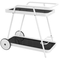 OUTSUNNY Outdoor Serving Troley 2-Tier Troley With Wine Rack, Steel Frame, Black+White, 86,5X51X78Cm 