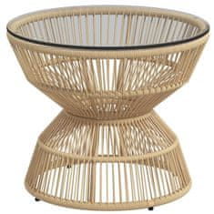 OUTSUNNY Odkládací Stolek Rattan, Ø60 Cm, Konferenční Stolek, Zahradní Stůl S Deskou Z Tvrzeného Skla, Balkonový Stůl V Boho Designu, Konferenční Stolek, Přírodní Dřevo 