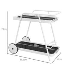 OUTSUNNY Outdoor Serving Troley 2-Tier Troley With Wine Rack, Steel Frame, Black+White, 86,5X51X78Cm 