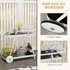 OUTSUNNY Outdoor Serving Troley 2-Tier Troley With Wine Rack, Steel Frame, Black+White, 86,5X51X78Cm 