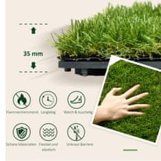 OUTSUNNY Umělá Tráva 10 Kusů Travní Podložka Koberec Rolový Trávník Umělý Trávník Na Balkónovou Zahradu 25 Mm Plast Tmavě Zelená 30 X 30 Cm 