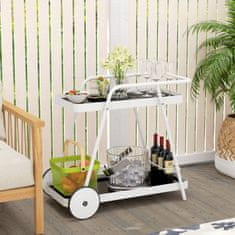 OUTSUNNY Outdoor Serving Troley 2-Tier Troley With Wine Rack, Steel Frame, Black+White, 86,5X51X78Cm 