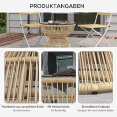 OUTSUNNY Odkládací Stolek Rattan, Ø60 Cm, Konferenční Stolek, Zahradní Stůl S Deskou Z Tvrzeného Skla, Balkonový Stůl V Boho Designu, Konferenční Stolek, Přírodní Dřevo 