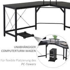 HOMCOM Rohový Stůl Počítačový Stůl Ve Tvaru L Se Stojanem Na Monitor, Průmyslový Design, Ocel, Černá, 150X150X76Cm 