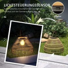 OUTSUNNY Sluneční Solární Lampa Ratanové Zahradní Světlo, Vodotěsné, Světelný Senzor, Design Bubnu, Žlutá 