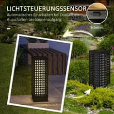 OUTSUNNY Solar Light Ratan Design, Vodotěsný, Světelný Senzor, Automatická Led Zahradní Lampa, Černá, 15,5X15,5X46Cm 