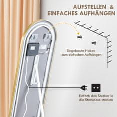 HOMCOM Celoplošné Zrcadlo S Led Osvětlením Nástěnné Zrcadlo, Stojací Zrcadlo, Stmívatelné, Zrcadlo Šatní S Dotykovým Vypínačem, Zlaté, 47X146 Cm 