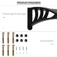OUTSUNNY Pent Baldachýn Na Vchodové Dveře, Polykarbonátová Stříška, Ochrana Proti Slunci, Ochrana Proti Dešti, Hnědá, 75X195X23Cm 
