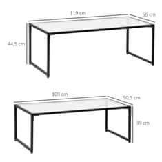 HOMCOM Konferenční Stolek Sada 2 Odkládacích Stolků, Konferenční Stolek, Hnízdící Stolek, Skleněný Stolek, Rozkládací Stolek, Obývací Stolek Do Ložnice, Ocel, Černá 