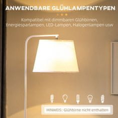 HOMCOM Stojací Lampa, Stojací Lampa Se 2 Policemi, Stojací Lampa 40 W S Plátěným Stínidlem, Stojací Lampa, Bílý Kov, Výška 162 Cm, Bez Žárovky 