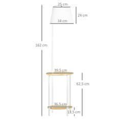 HOMCOM Stojací Lampa, Stojací Lampa Se 2 Policemi, Stojací Lampa 40 W S Plátěným Stínidlem, Stojací Lampa, Bílý Kov, Výška 162 Cm, Bez Žárovky 