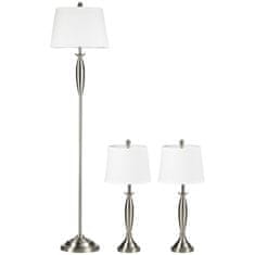 HOMCOM 3 Ks. Sada Lamp Stojací Lampa 2 Stolní Lampy E27 Obývací Pokoj Ložnice Stříbrná + Bílá 