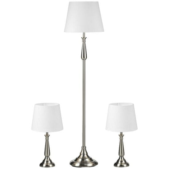 HOMCOM Sada 3 Lamp Ve Vintage Designu, 2 Stolní Lampy A 1 Stojací Lampa, Patice E27, Do Obývacího Pokoje, Krémová