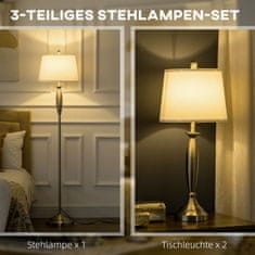 HOMCOM 3 Ks. Sada Lamp Stojací Lampa 2 Stolní Lampy E27 Obývací Pokoj Ložnice Stříbrná + Bílá 