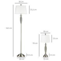 HOMCOM 3 Ks. Sada Lamp Stojací Lampa 2 Stolní Lampy E27 Obývací Pokoj Ložnice Stříbrná + Bílá 