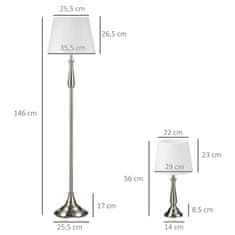 HOMCOM Sada 3 Lamp Ve Vintage Designu, 2 Stolní Lampy A 1 Stojací Lampa, Patice E27, Do Obývacího Pokoje, Krémová 