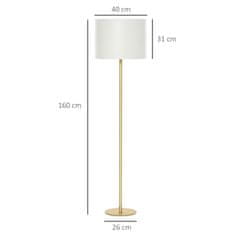 HOMCOM Stojací Lampa Stojací Lampa Do Obývacího Pokoje Ložnice Kancelář, Bílý Kov, Bavlna, Ø40 X 160H Cm 