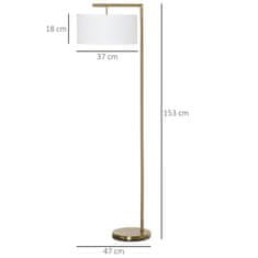 HOMCOM Stojací Lampa Stojací Lampa E27 Patice Do Obývacího Pokoje Ložnice Kancelář Kov Ocel Plátno Zlatá + Bílá 47 X 37 X 153 Cm 