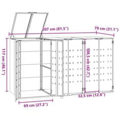 Vidaxl Box na 3 popelnice černý 207 x 79 x 117 cm ocel