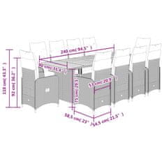 Vidaxl 11dílný zahradní bistro set s poduškami šedý polyratan