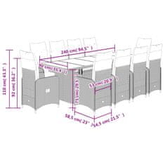 Vidaxl 11dílný zahradní bistro set s poduškami šedý polyratan