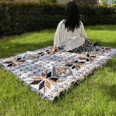 Flor de Cristal Oboustranná BOHO deka s kostkovaným vzorem a střapci, 130x180cm, 100% bavlna